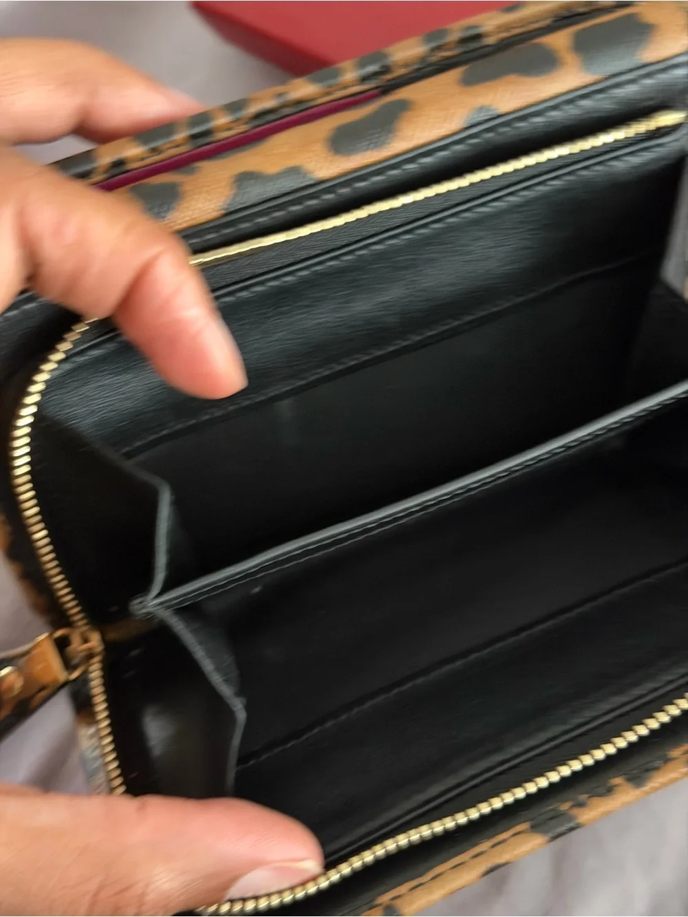 Salvatore Ferragamo Leopard Print Wallet in Brown and Black with Gold Hardware